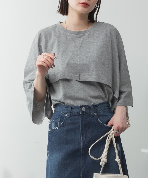 aity(アイティ)の「M-5L ナチュラルケープ&インナー セットアップTシャツ 夏服(Tシャツ/カットソー・レディース・ホワイト/ミント/ベージュ/ブラック/杢グレー・4L~5L/LL~3L/M~L)」の4枚目の写真