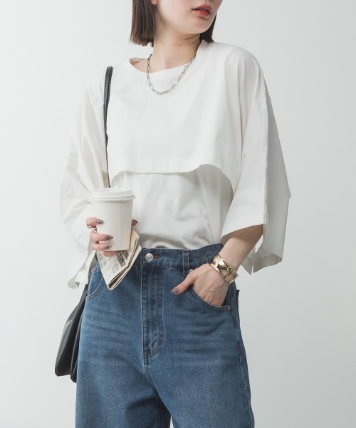 aity(アイティ)の「M-5L ナチュラルケープ&インナー セットアップTシャツ 夏服(Tシャツ/カットソー・レディース・ホワイト/ミント/ベージュ/ブラック/杢グレー・4L~5L/LL~3L/M~L)」の2枚目の写真