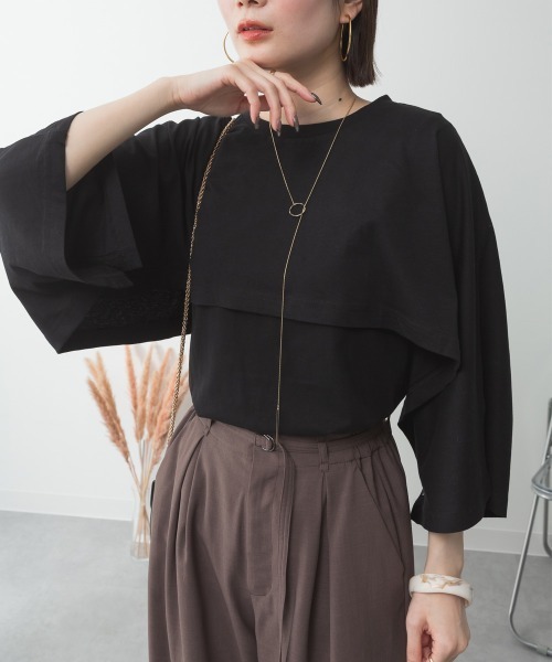 aity(アイティ)の「M-5L ナチュラルケープ&インナー セットアップTシャツ 夏服(Tシャツ/カットソー・レディース・ホワイト/ミント/ベージュ/ブラック/杢グレー・4L~5L/LL~3L/M~L)」の3枚目の写真