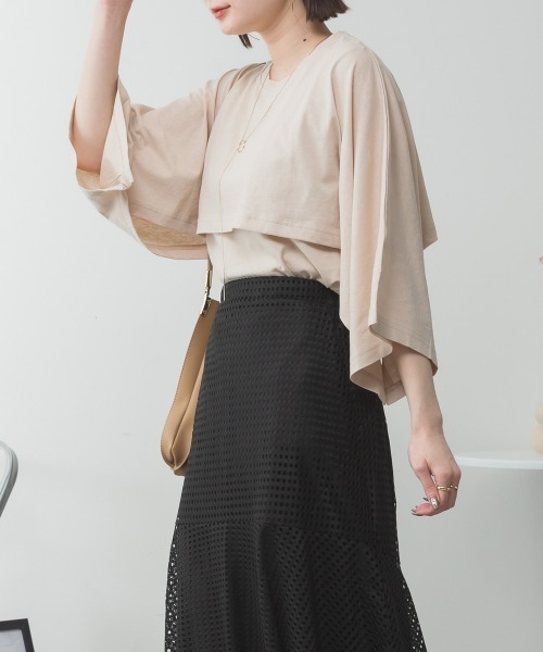 aity(アイティ)の「M-5L ナチュラルケープ&インナー セットアップTシャツ 夏服(Tシャツ/カットソー・レディース・ホワイト/ミント/ベージュ/ブラック/杢グレー・4L~5L/LL~3L/M~L)」の11枚目の写真