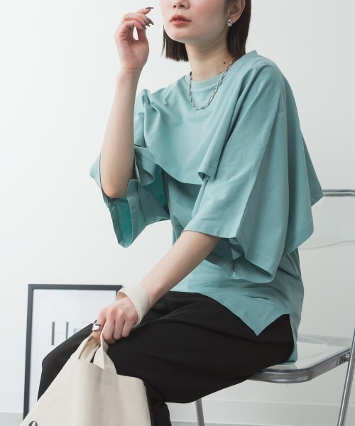 aity(アイティ)の「M-5L ナチュラルケープ&インナー セットアップTシャツ 夏服(Tシャツ/カットソー・レディース・ホワイト/ミント/ベージュ/ブラック/杢グレー・4L~5L/LL~3L/M~L)」の21枚目の写真