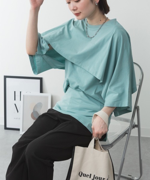 aity(アイティ)の「M-5L ナチュラルケープ&インナー セットアップTシャツ 夏服(Tシャツ/カットソー・レディース・ホワイト/ミント/ベージュ/ブラック/杢グレー・4L~5L/LL~3L/M~L)」の22枚目の写真