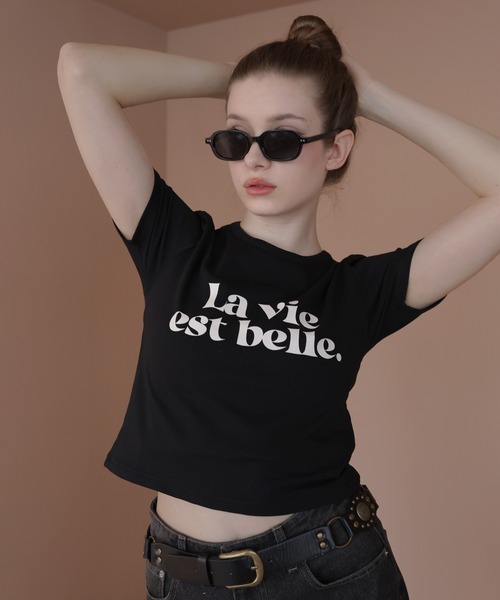 Mili affinity(ミリアフィニティー)の「コンパクトロゴプリントTシャツ(Tシャツ/カットソー・レディース・ピンク/ネイビー/ブラック/オフホワイト/杢グレー・FREE)」の6枚目の写真