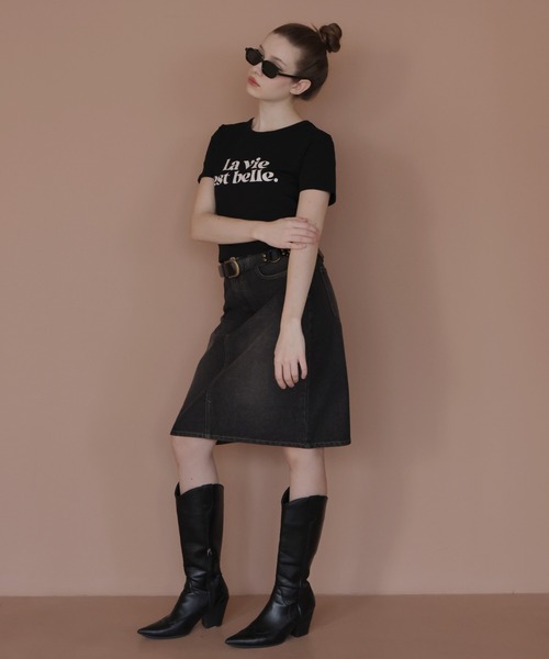 Mili affinity(ミリアフィニティー)の「コンパクトロゴプリントTシャツ(Tシャツ/カットソー・レディース・ピンク/ネイビー/ブラック/オフホワイト/杢グレー・FREE)」の7枚目の写真