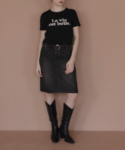 Mili affinity(ミリアフィニティー)の「コンパクトロゴプリントTシャツ(Tシャツ/カットソー・レディース・ピンク/ネイビー/ブラック/オフホワイト/杢グレー・FREE)」の8枚目の写真