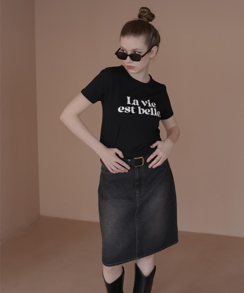 Mili affinity(ミリアフィニティー)の「コンパクトロゴプリントTシャツ(Tシャツ/カットソー・レディース・ピンク/ネイビー/ブラック/オフホワイト/杢グレー・FREE)」の12枚目の写真