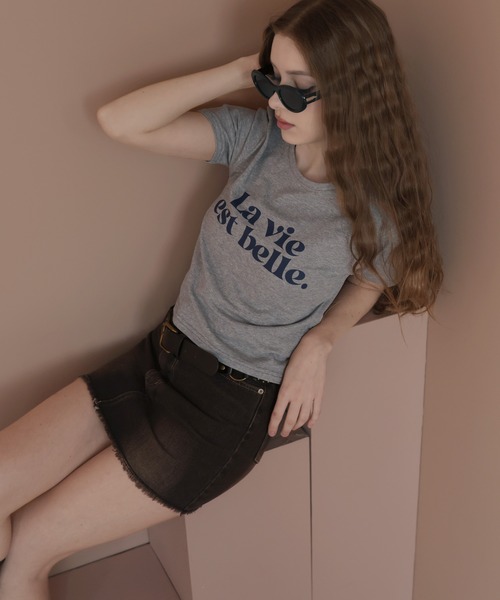 Mili affinity(ミリアフィニティー)の「コンパクトロゴプリントTシャツ(Tシャツ/カットソー・レディース・ピンク/ネイビー/ブラック/オフホワイト/杢グレー・FREE)」の13枚目の写真