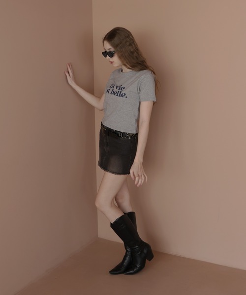 Mili affinity(ミリアフィニティー)の「コンパクトロゴプリントTシャツ(Tシャツ/カットソー・レディース・ピンク/ネイビー/ブラック/オフホワイト/杢グレー・FREE)」の15枚目の写真