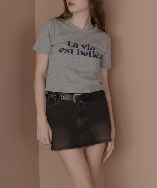 Mili affinity(ミリアフィニティー)の「コンパクトロゴプリントTシャツ(Tシャツ/カットソー・レディース・ピンク/ネイビー/ブラック/オフホワイト/杢グレー・FREE)」の16枚目の写真
