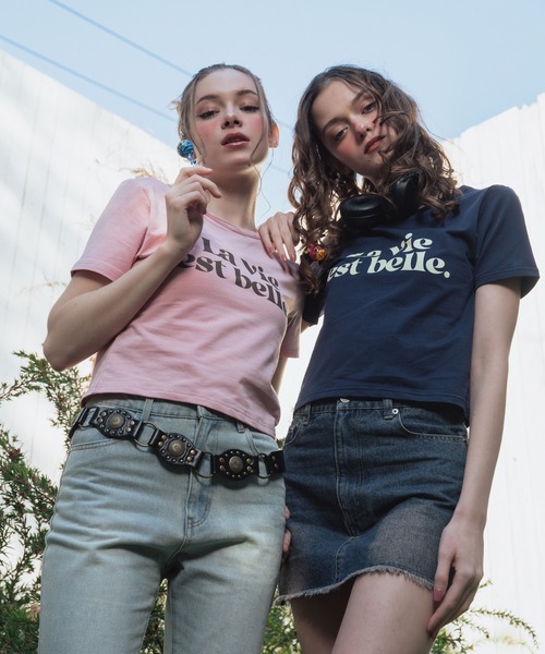 Mili affinity(ミリアフィニティー)の「コンパクトロゴプリントTシャツ(Tシャツ/カットソー・レディース・ピンク/ネイビー/ブラック/オフホワイト/杢グレー・FREE)」の22枚目の写真