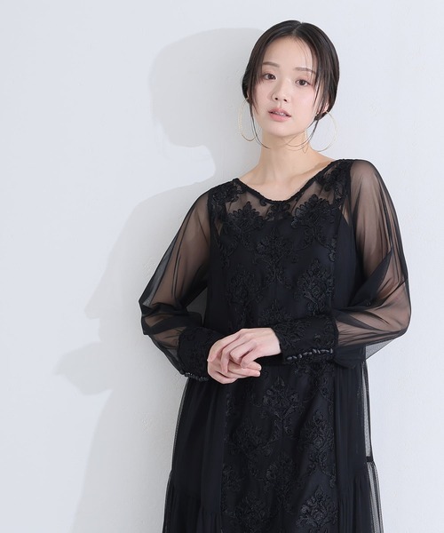 PourVous(プールヴー)の「モール レース ティアード Aライン チュール パーティー ドレス セレモニー ミモレ丈&袖あり 結婚式 二次会 フォーマル オケージョンドレス お呼ばれ 同窓会 成人式 (ドレス・レディース・ダークブラウン/ブラック/カーキ・M)」の13枚目の写真