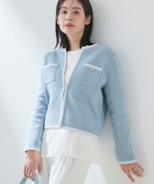 INDIVI（インディヴィ）の「【軽量／セレモニー】ブークレジャケット ニットカーディガン（カーディガン/ボレロ・レディース・ホワイト系7/ブルー系9/ブラック・38/15 /13/05/34）」の15枚目の写真