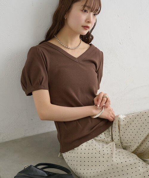 mystic(ミスティック)の「テレコパフTシャツ(Tシャツ/カットソー・レディース・オフホワイト/ブラック/ブラウン/レッド/グレー・FREE)」の4枚目の写真