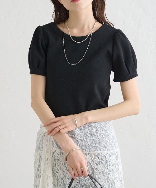 mystic(ミスティック)の「テレコパフTシャツ(Tシャツ/カットソー・レディース・オフホワイト/ブラック/ブラウン/レッド/グレー・FREE)」の1枚目の写真