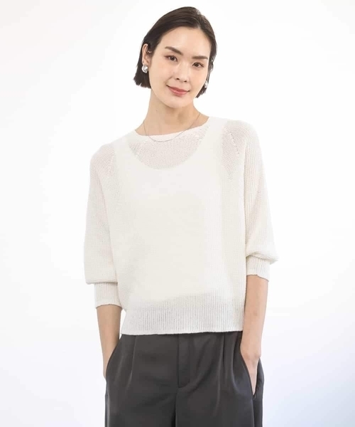 MICHEL KLEIN（ミッシェル・クラン）の「ホールガーメント(R)ラグランラメニット（ニット/セーター・レディース・ベージュ/ホワイト/ダークインディゴブルー・38/40）」の2枚目の写真