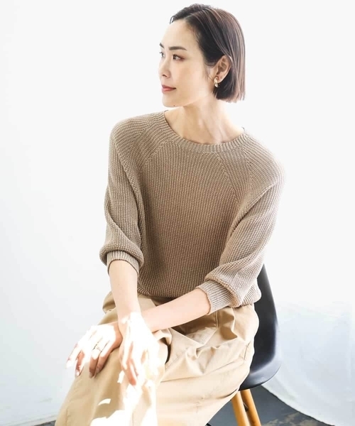 MICHEL KLEIN（ミッシェル・クラン）の「ホールガーメント(R)ラグランラメニット（ニット/セーター・レディース・ベージュ/ホワイト/ダークインディゴブルー・38/40）」の16枚目の写真