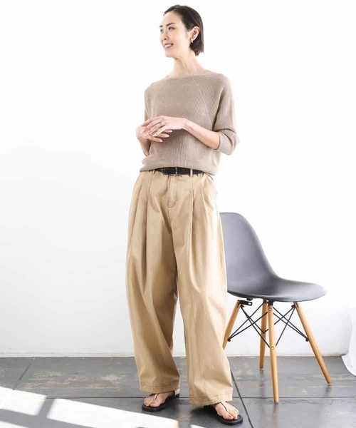 MICHEL KLEIN（ミッシェル・クラン）の「ホールガーメント(R)ラグランラメニット（ニット/セーター・レディース・ベージュ/ホワイト/ダークインディゴブルー・38/40）」の20枚目の写真