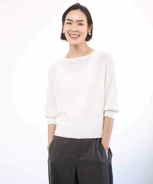 MICHEL KLEIN（ミッシェル・クラン）の「ホールガーメント(R)ラグランラメニット（ニット/セーター・レディース・ベージュ/ホワイト/ダークインディゴブルー・38/40）」の22枚目の写真