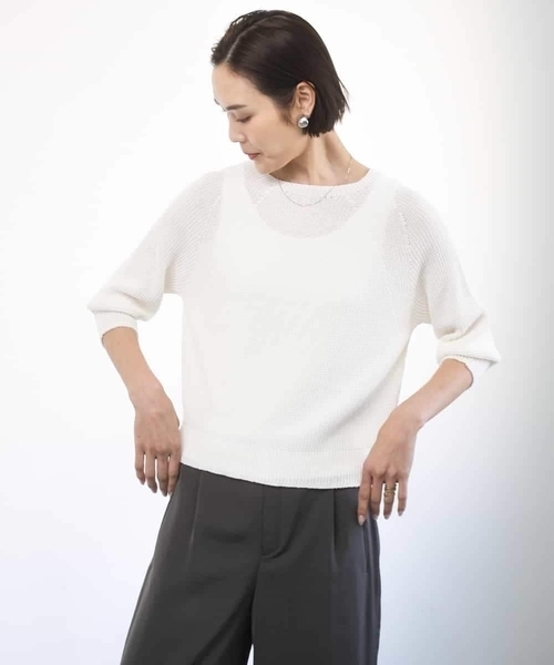 MICHEL KLEIN(ミッシェル・クラン)の「ホールガーメント(R)ラグランラメニット(ニット/セーター・レディース・ベージュ/ホワイト/ダークインディゴブルー・38/40)」の11枚目の写真