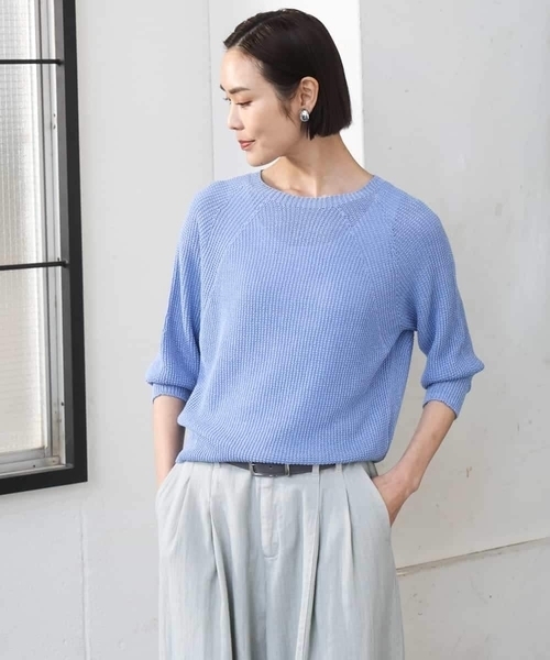 MICHEL KLEIN(ミッシェル・クラン)の「ホールガーメント(R)ラグランラメニット(ニット/セーター・レディース・ベージュ/ホワイト/ダークインディゴブルー・38/40)」の15枚目の写真