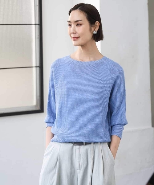 MICHEL KLEIN(ミッシェル・クラン)の「ホールガーメント(R)ラグランラメニット(ニット/セーター・レディース・ベージュ/ホワイト/ダークインディゴブルー・38/40)」の16枚目の写真