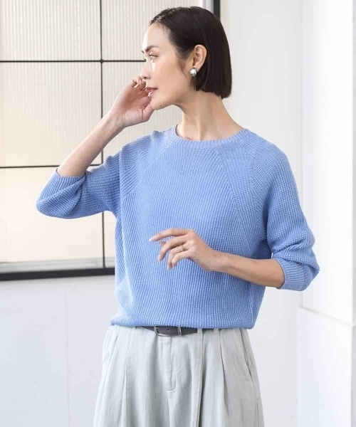 MICHEL KLEIN(ミッシェル・クラン)の「ホールガーメント(R)ラグランラメニット(ニット/セーター・レディース・ベージュ/ホワイト/ダークインディゴブルー・38/40)」の17枚目の写真