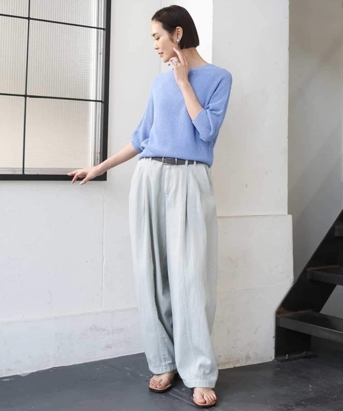 MICHEL KLEIN（ミッシェル・クラン）の「ホールガーメント(R)ラグランラメニット（ニット/セーター・レディース・ベージュ/ホワイト/ダークインディゴブルー・38/40）」の6枚目の写真