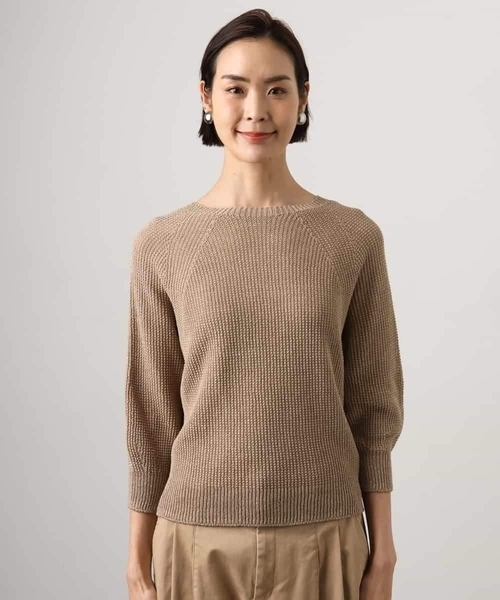 MICHEL KLEIN（ミッシェル・クラン）の「ホールガーメント(R)ラグランラメニット（ニット/セーター・レディース・ベージュ/ホワイト/ダークインディゴブルー・38/40）」の7枚目の写真