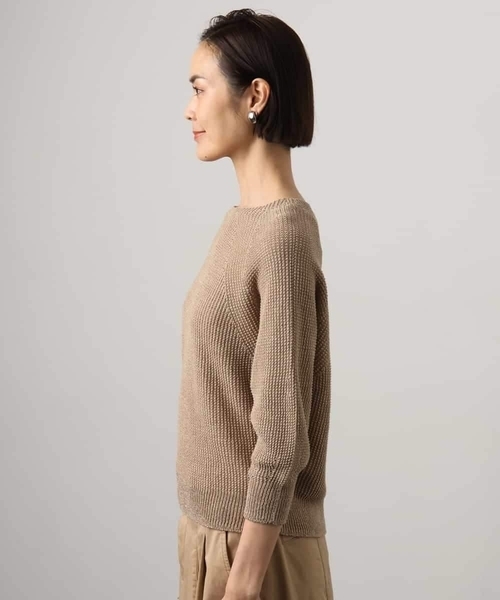 MICHEL KLEIN（ミッシェル・クラン）の「ホールガーメント(R)ラグランラメニット（ニット/セーター・レディース・ベージュ/ホワイト/ダークインディゴブルー・38/40）」の8枚目の写真