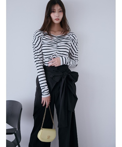 SNIDEL（スナイデル）の「リボン2wayデザインパンツ（その他パンツ・レディース・ブラック/ベージュ/グレー・1/0）」の6枚目の写真