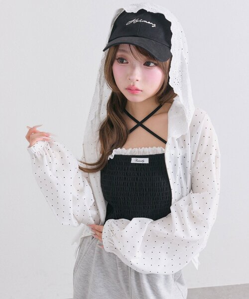 OLIVE des OLIVE（オリーブデオリーブ）の「綿レースシャーリングキャミ（Tシャツ/カットソー・レディース・ピンク/ブラック/オフホワイト・FREE）」の18枚目の写真