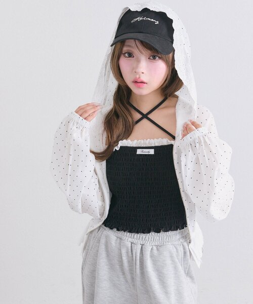 OLIVE des OLIVE（オリーブデオリーブ）の「綿レースシャーリングキャミ（Tシャツ/カットソー・レディース・ピンク/ブラック/オフホワイト・FREE）」の19枚目の写真