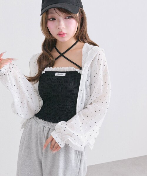 OLIVE des OLIVE（オリーブデオリーブ）の「綿レースシャーリングキャミ（Tシャツ/カットソー・レディース・ピンク/ブラック/オフホワイト・FREE）」の20枚目の写真