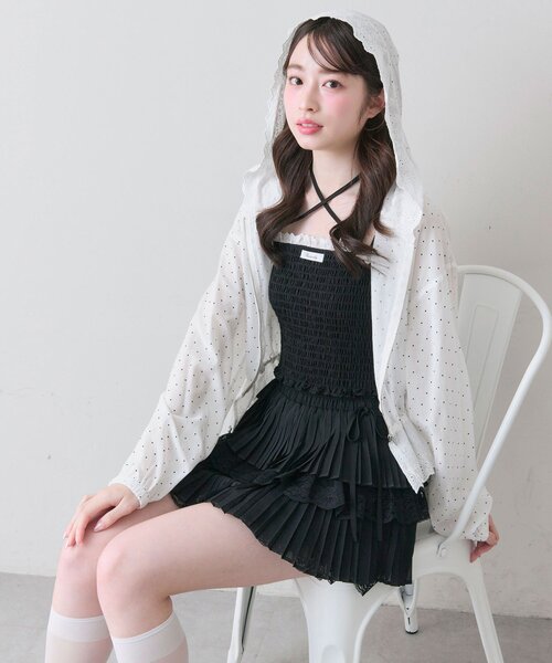 OLIVE des OLIVE（オリーブデオリーブ）の「綿レースシャーリングキャミ（Tシャツ/カットソー・レディース・ピンク/ブラック/オフホワイト・FREE）」の21枚目の写真