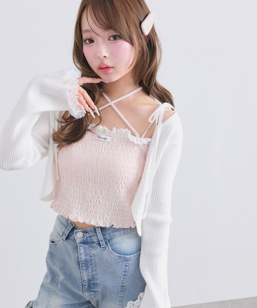 OLIVE des OLIVE（オリーブデオリーブ）の「綿レースシャーリングキャミ（Tシャツ/カットソー・レディース・ピンク/ブラック/オフホワイト・FREE）」の20枚目の写真