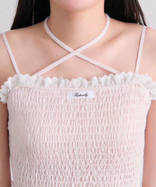 OLIVE des OLIVE（オリーブデオリーブ）の「綿レースシャーリングキャミ（Tシャツ/カットソー・レディース・ピンク/ブラック/オフホワイト・FREE）」の5枚目の写真