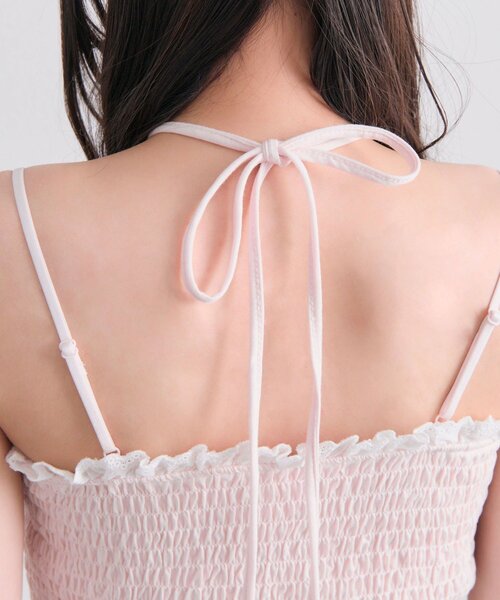 OLIVE des OLIVE（オリーブデオリーブ）の「綿レースシャーリングキャミ（Tシャツ/カットソー・レディース・ピンク/ブラック/オフホワイト・FREE）」の6枚目の写真