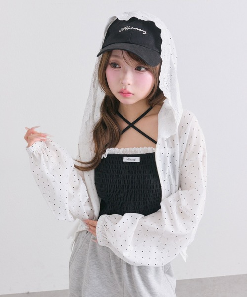 OLIVE des OLIVE（オリーブデオリーブ）の「綿レースシャーリングキャミ（Tシャツ/カットソー・レディース・ピンク/ブラック/オフホワイト・FREE）」の9枚目の写真