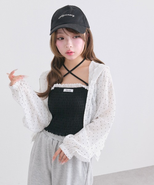 OLIVE des OLIVE（オリーブデオリーブ）の「綿レースシャーリングキャミ（Tシャツ/カットソー・レディース・ピンク/ブラック/オフホワイト・FREE）」の10枚目の写真