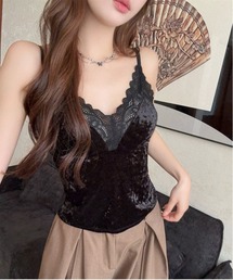 FREE STYLISTS（フリー スタイリスト）の「Y2K ヴィンテージライク レーストリム キャミソール（ジャージ）」