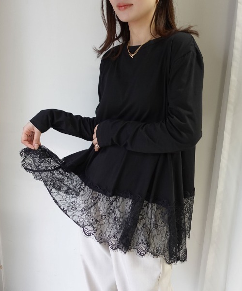 CORNERS（コーナーズ）の「裾レースロンT（Tシャツ/カットソー・レディース・ブラック/グレー/ホワイト・M）」の2枚目の写真