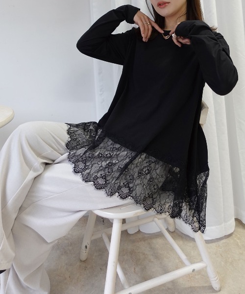 CORNERS（コーナーズ）の「裾レースロンT（Tシャツ/カットソー・レディース・ブラック/グレー/ホワイト・M）」の6枚目の写真