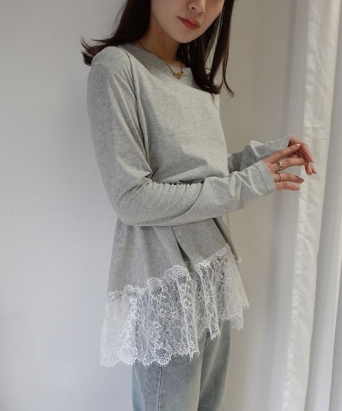 CORNERS（コーナーズ）の「裾レースロンT（Tシャツ/カットソー・レディース・ブラック/グレー/ホワイト・M）」の4枚目の写真