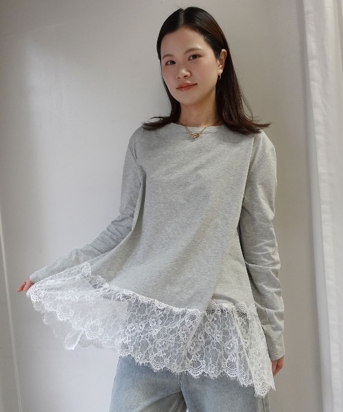 CORNERS（コーナーズ）の「裾レースロンT（Tシャツ/カットソー・レディース・ブラック/グレー/ホワイト・M）」の7枚目の写真