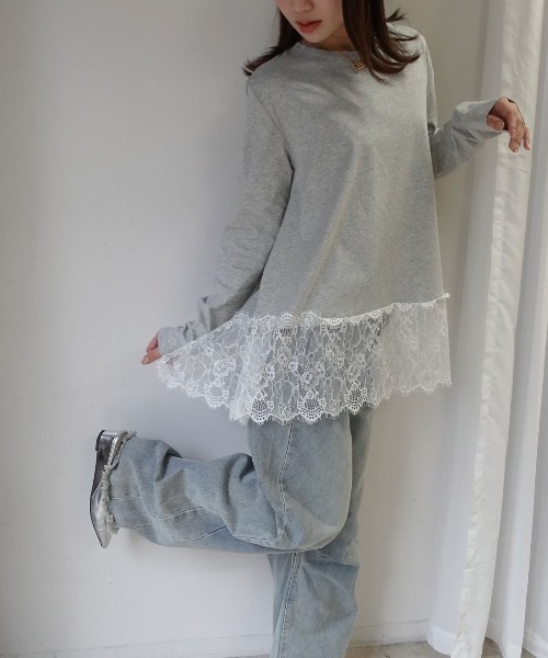 CORNERS（コーナーズ）の「裾レースロンT（Tシャツ/カットソー・レディース・ブラック/グレー/ホワイト・M）」の12枚目の写真