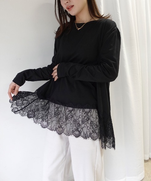 CORNERS（コーナーズ）の「裾レースロンT（Tシャツ/カットソー・レディース・ブラック/グレー/ホワイト・M）」の13枚目の写真