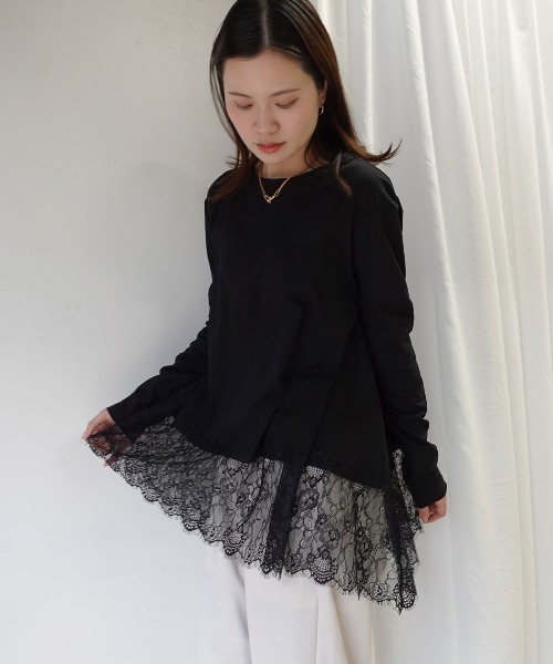 CORNERS（コーナーズ）の「裾レースロンT（Tシャツ/カットソー・レディース・ブラック/グレー/ホワイト・M）」の14枚目の写真