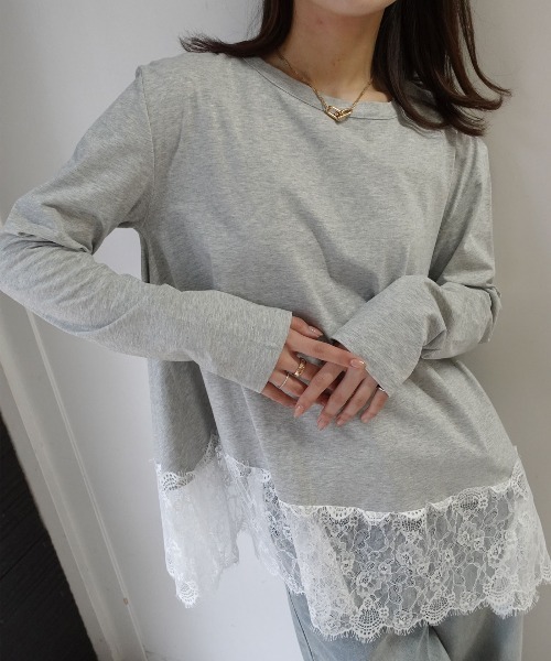 CORNERS（コーナーズ）の「裾レースロンT（Tシャツ/カットソー・レディース・ブラック/グレー/ホワイト・M）」の15枚目の写真