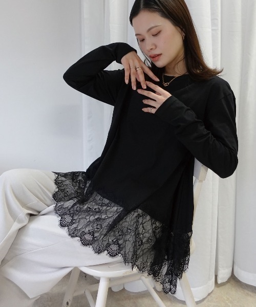 CORNERS（コーナーズ）の「裾レースロンT（Tシャツ/カットソー・レディース・ブラック/グレー/ホワイト・M）」の16枚目の写真