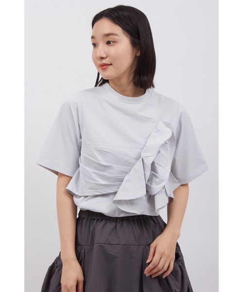 TORUNE(トルネ)の「TORUNE∴フリルコンビネーションカットソー(Tシャツ/カットソー・レディース・ライトグレー/ブラック・M/L)」の1枚目の写真